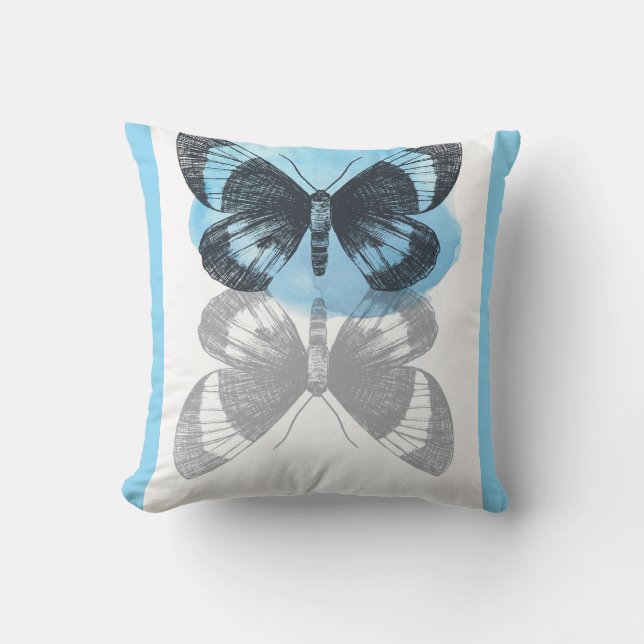 Coussin La magie des papillons bleus. (Recto)