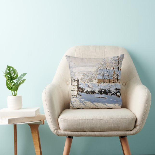 Coussin La Magpie, célèbre peinture d'art à l'oreiller (Chaise)