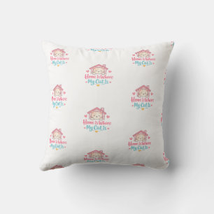 Coussin La maison est où est mon chat Citation de concepti
