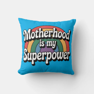 Coussin La maternité est ma superpuissance - Retro Rainbow