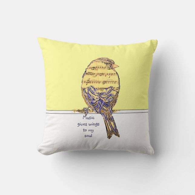 Coussin La musique donne des ailes à mon âme avec Bird (Recto)