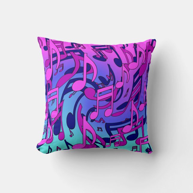 Coussin La musique note le motif pourpre bleu rose animé (Recto)
