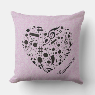 Coussin La musique rose et noire note le carreau de coeur