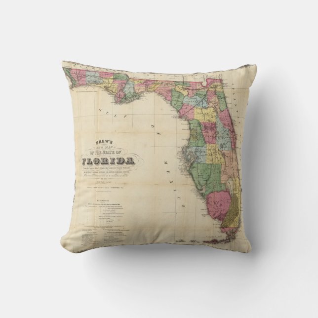 Coussin La nouvelle carte Drew's de l'État de Floride (Recto)