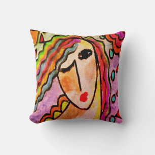 Coussin La peinture Abstraite funky d'une femme