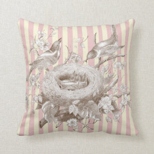 Coussin La petit Famille sur les rayures roses et crèmes