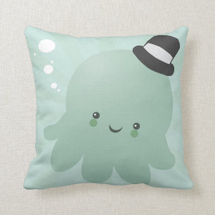 Coussin La petite pieuvre vêtue d'un chapeau noir