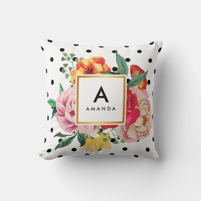 Coussin La pivoine noire d'aquarelle de pois fleurit le (Recto)