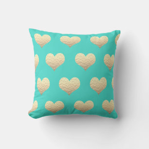 Coussin La Saint-Valentin Cœur Doré Motif Turquoise Bleu C