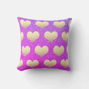 Coussin La Saint-Valentin Cœur Doré Paillettes Rose Violet