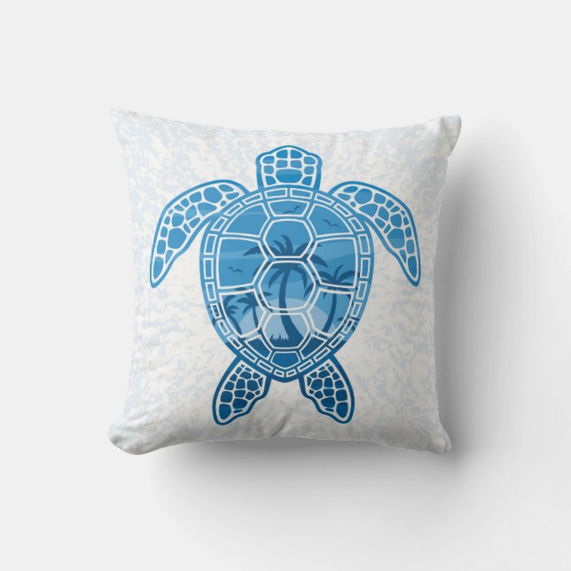 Coussin La tortue de mer des îles tropicales en bleu (Recto)