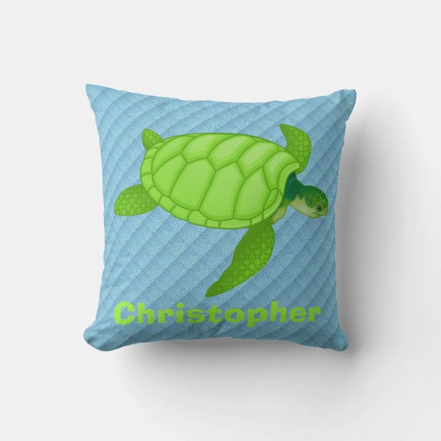 Coussin La tortue de mer verte mignonne sur le bleu, (Recto)