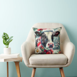 Coussin La vache rêve de temps plus chauds Turquoise Rouge