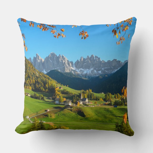 Coussin La vallée de Funes de Di de Val avec le feuille (Recto)