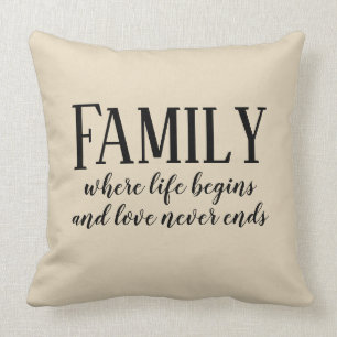 Coussin La vie de famille commence l'amour ne finit jamais
