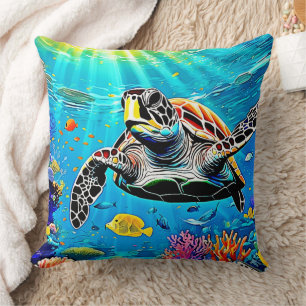 Coussin La vie de récif de la tortue de mer