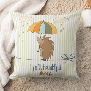 Coussin La vie est belle Hérisson Coton Throw Pillow