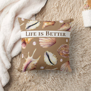 Coussin La vie est meilleure à la plage / Coquillages /