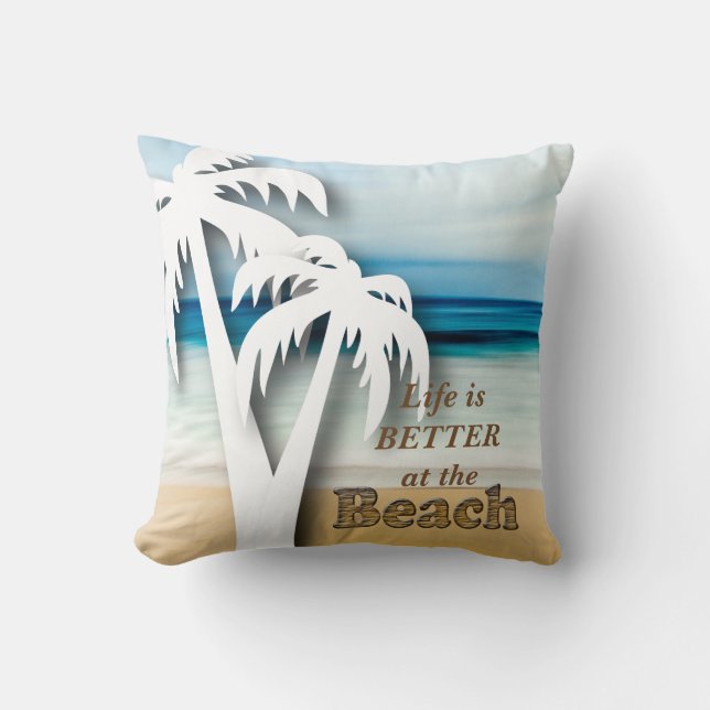 Coussin La vie est meilleure à la plage - Tropical (Recto)