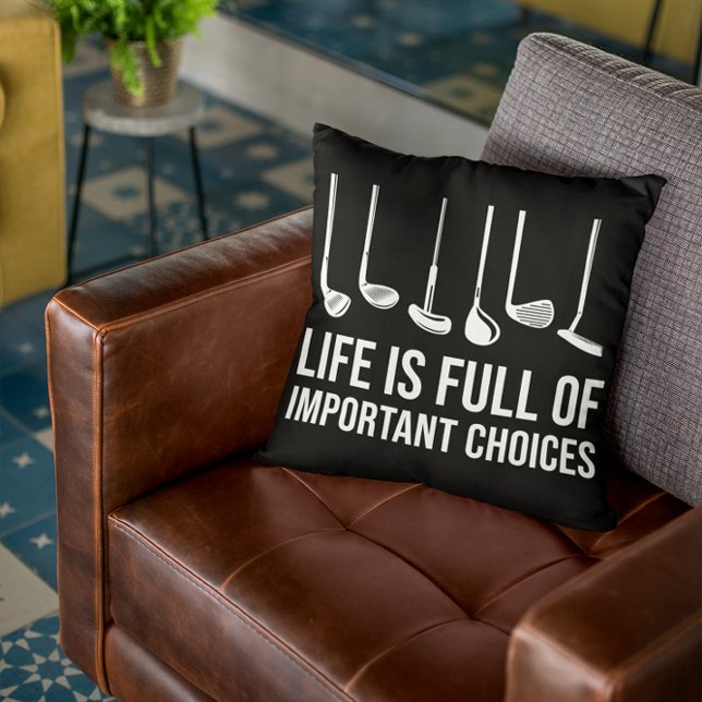 Coussin La vie est pleine de choix importants Golf Noël (Life is Full Of Important Choices Golf Christmas Throw Pillow)