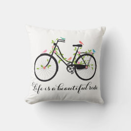 Coussin La vie est un beau tour, bicyclette vintage
