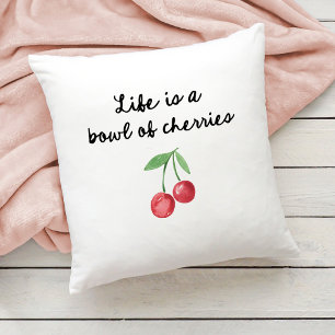 Coussin La vie est un bol de cerises Script rétro mignon
