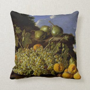 Coussin La vie toujours avec le plat des raisins, pêches,