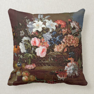 Coussin La vie toujours des fleurs dans un panier