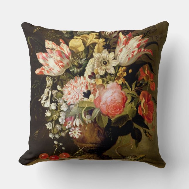 Coussin La vie toujours des fleurs dans un vase avec un (Recto)