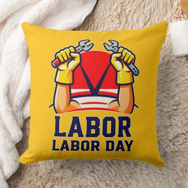 Coussin Labor Day Strong Worker Pride Illustration (Couverture)
