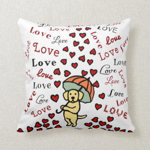 Coussin Labrador et pluie jaunes des coeurs