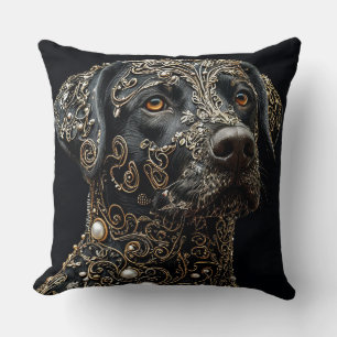 Coussin Labrador noir avec or et perle complexes