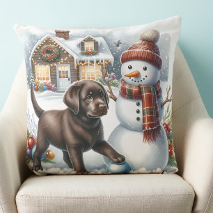 Coussin Labrador Retriever Chien Chien Chien Snowman Noël