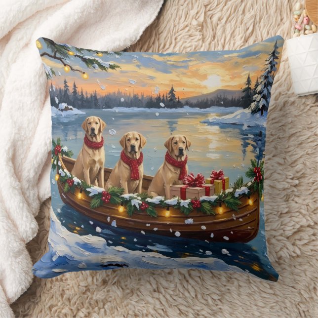Coussin Labrador Retriever Christmas Boat Holiday (Couverture)