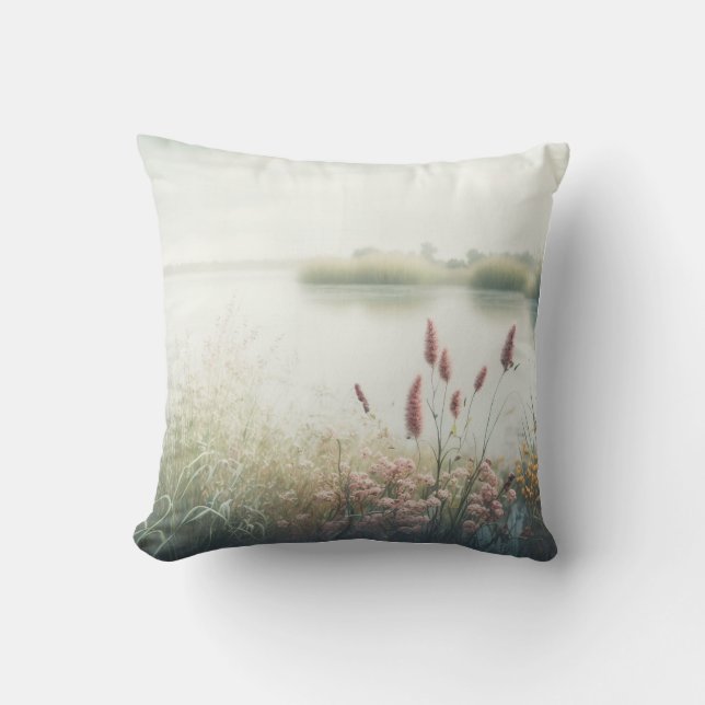 Coussin Lac Fog Calme Nature Tranquille Saison paisible (Recto)