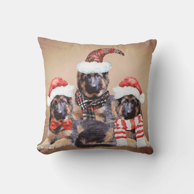 Coussin L'adorable berger allemand coquelicot en vêtements (Recto)