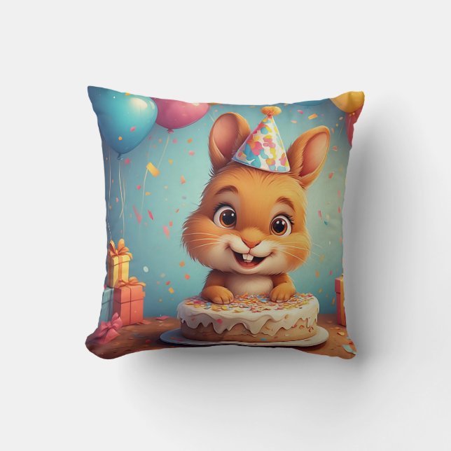 Coussin L'adorable lapin fête l'anniversaire avec du gâtea (Recto)
