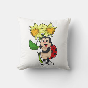 Coussin Ladybug avec jonquille de fleurs