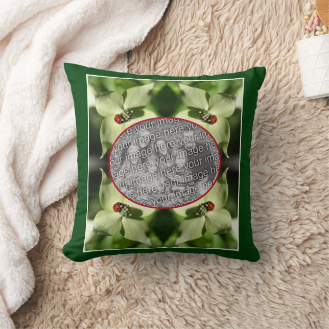 Coussin Ladybug On Dogwood Flower Frame Ajouter Votre Phot (Couverture)