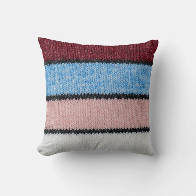 Coussin Laine à rayures multicolores : Texture de tissu. (Recto)