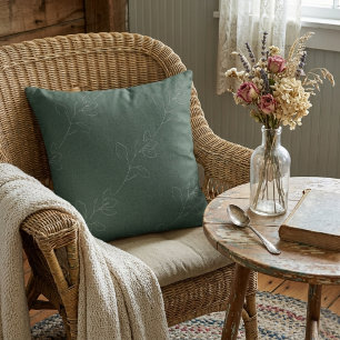 Coussin Laine Moderne Florale Élégante Blanche Vert Foncé
