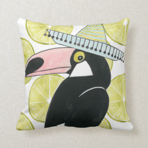 Coussin Laissez-nous taco au sujet de sombrero de toucan