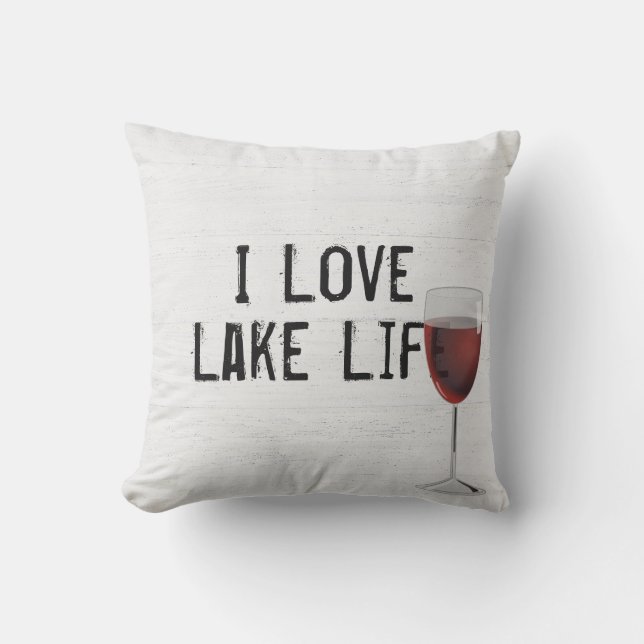 Coussin Lake Life Texte sur le bois blanchi (Recto)