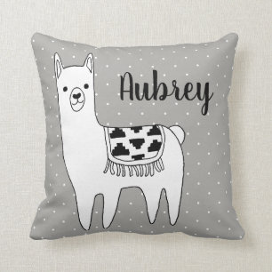 Coussin Lama aztèque noir et blanc à la mode moderne
