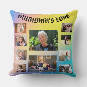 Coussin L'amour de grand-mère 10 Photos Bleu Jaune Rose