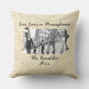 Coussin L'Amour De La Vieille Carte Vit En Pennsylvanie Ph