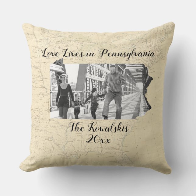 Coussin L'Amour De La Vieille Carte Vit En Pennsylvanie Ph (Recto)