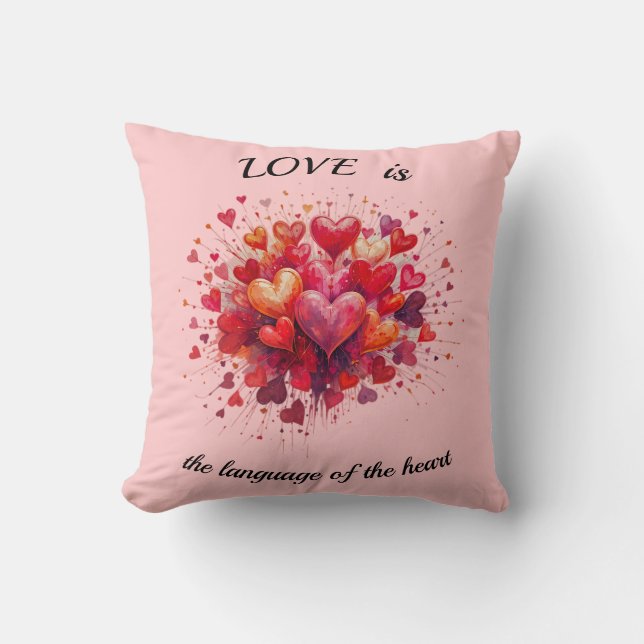 Coussin L'amour est la langue du coeur, Saint Valentin (Recto)