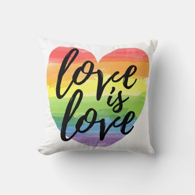 Coussin L'amour est l'amour| Coeur d'aquarelle arc-en-ciel (Recto)