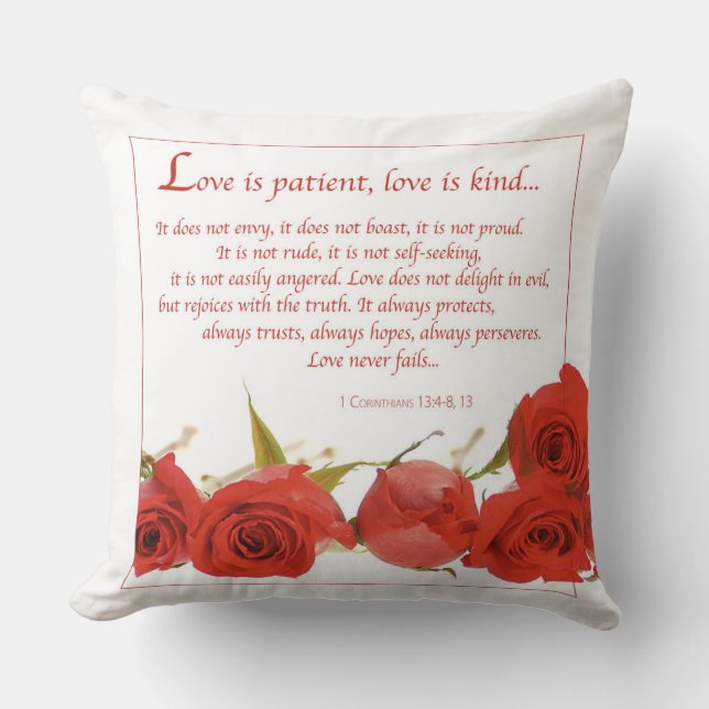 Coussin L'amour est une rose rouge patiente (Recto)